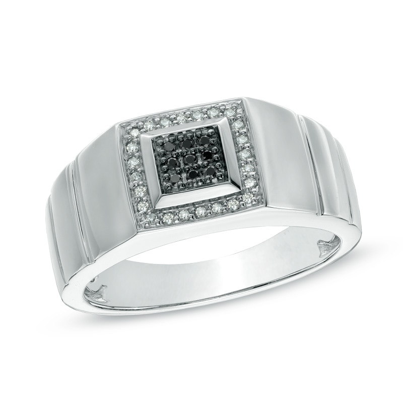 Main Image 1 of Men's 1/8 CT. T.W. Enhanced Black and White Diamond Ring in Sterling Silver