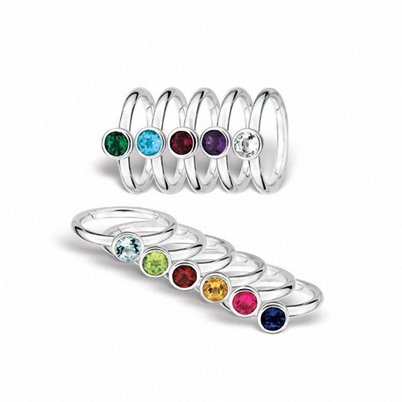 Main Image 2 of Stackable Expressions™ 5.0mm Peridot Solitaire Low Profile Ring in Sterling Silver