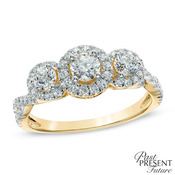 1 CT. T.w. Diamond Frame Past Present FutureÂ® Engagement Ring in 14K Gold