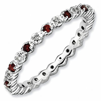 Sterling Silver Stackable Ring Solid Polished Rhodium 2.25 mm 2.25 mm Stackable Expressions Dbl Round Garnet Ring 