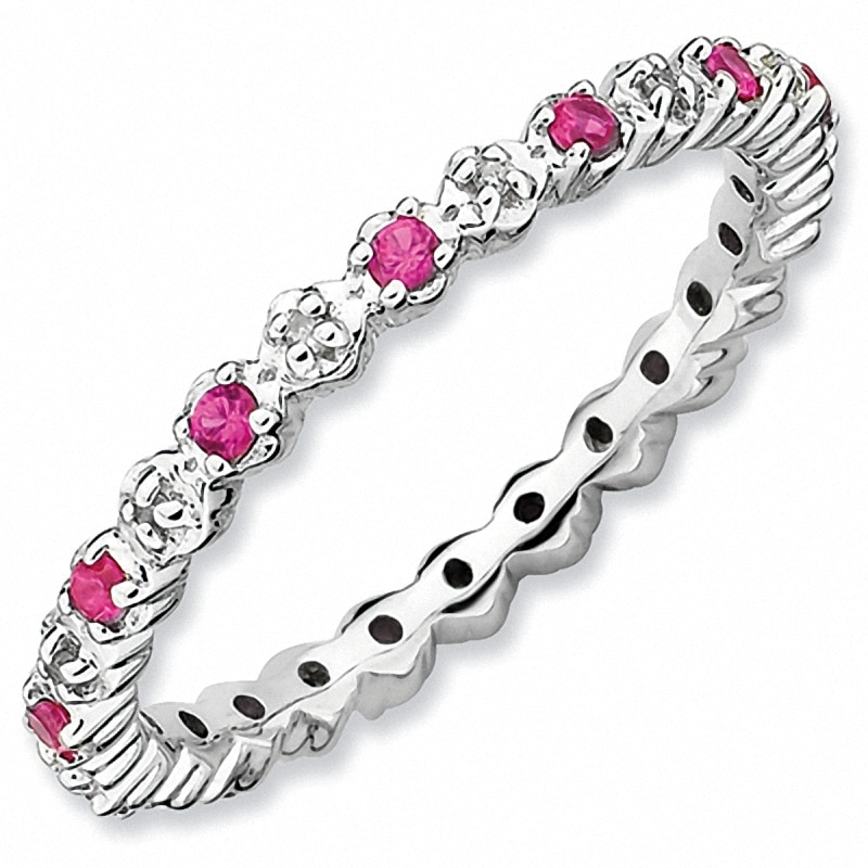 Stackable Expressions™ Lab-Created Ruby and Diamond Accent Eternity Band in Sterling Silver