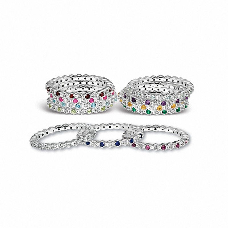 Sterling Silver Stackable Expressions Garnet & Diamond Alternating Eternity Ring Sterling Silver Stackable Expressions Garnet & Diamond Alternating Eternity Ring