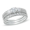 Thumbnail Image 1 of 1-1/2 CT. T.W. Diamond Three Stone Bridal Set in 14K White Gold