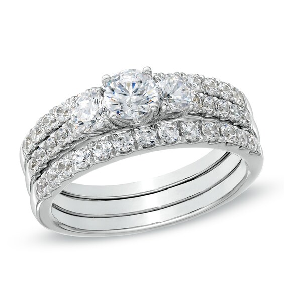 1-1/2 CT. T.w. Diamond Three Stone Bridal Set in 14K White Gold
