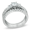 Thumbnail Image 2 of 1-1/2 CT. T.W. Diamond Three Stone Bridal Set in 14K White Gold
