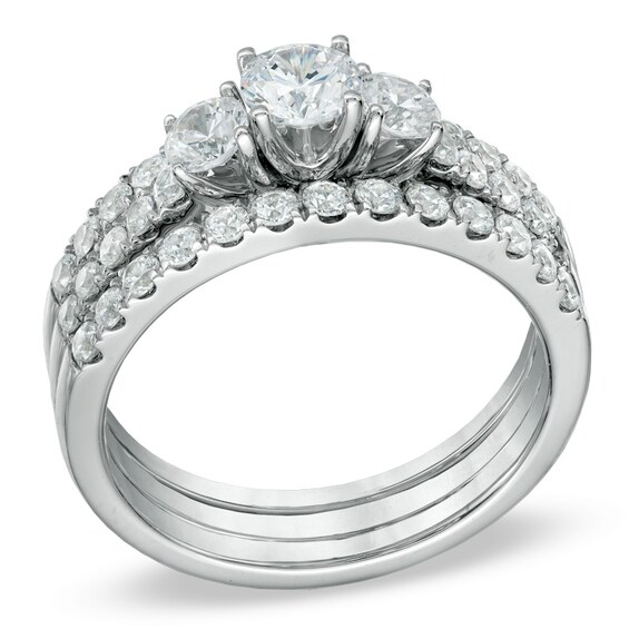 1-1/2 CT. T.w. Diamond Three Stone Bridal Set in 14K White Gold