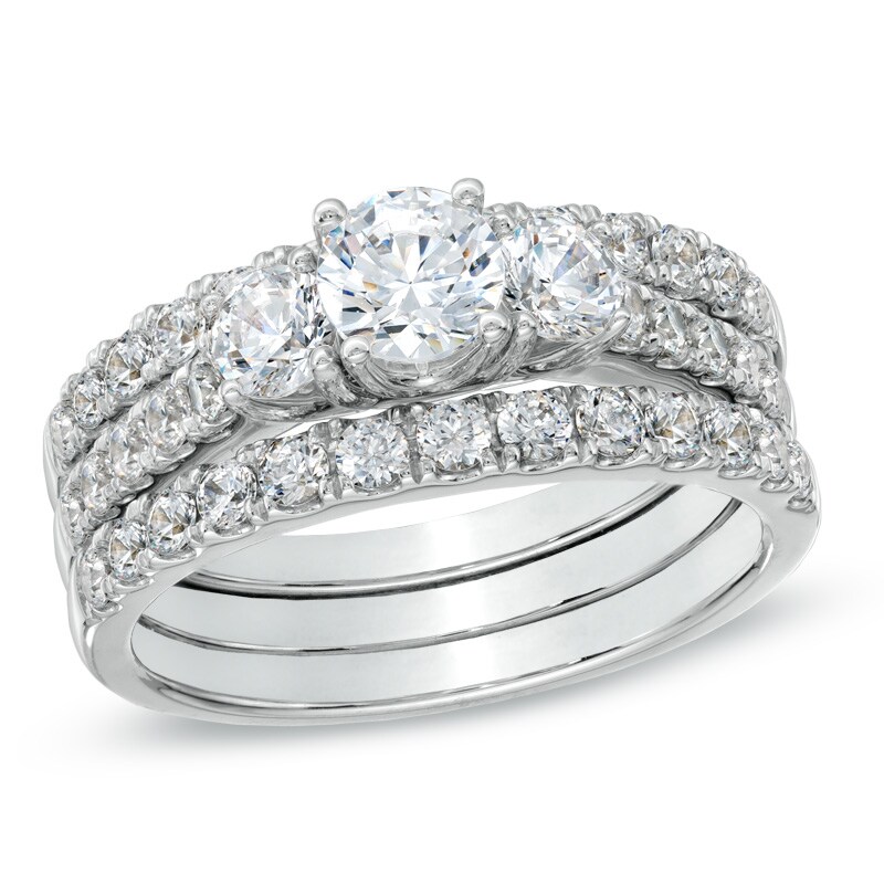 2 CT. T.W. Diamond Three Stone Bridal Set in 14K White Gold