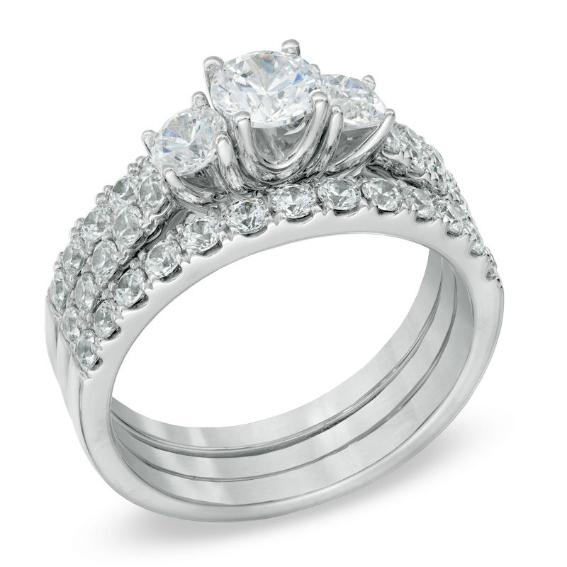 2 CT. T.W. Diamond Three Stone Bridal Set in 14K White Gold