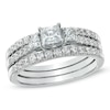 Thumbnail Image 1 of 1-1/2 CT. T.W. Princess-Cut Diamond Three Stone Bridal Set in 14K White Gold