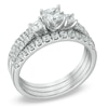 Thumbnail Image 2 of 1-1/2 CT. T.W. Princess-Cut Diamond Three Stone Bridal Set in 14K White Gold