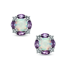 5.0mm Cushion-Cut Lab-Created Opal and Amethyst Earrings in Sterling Silver