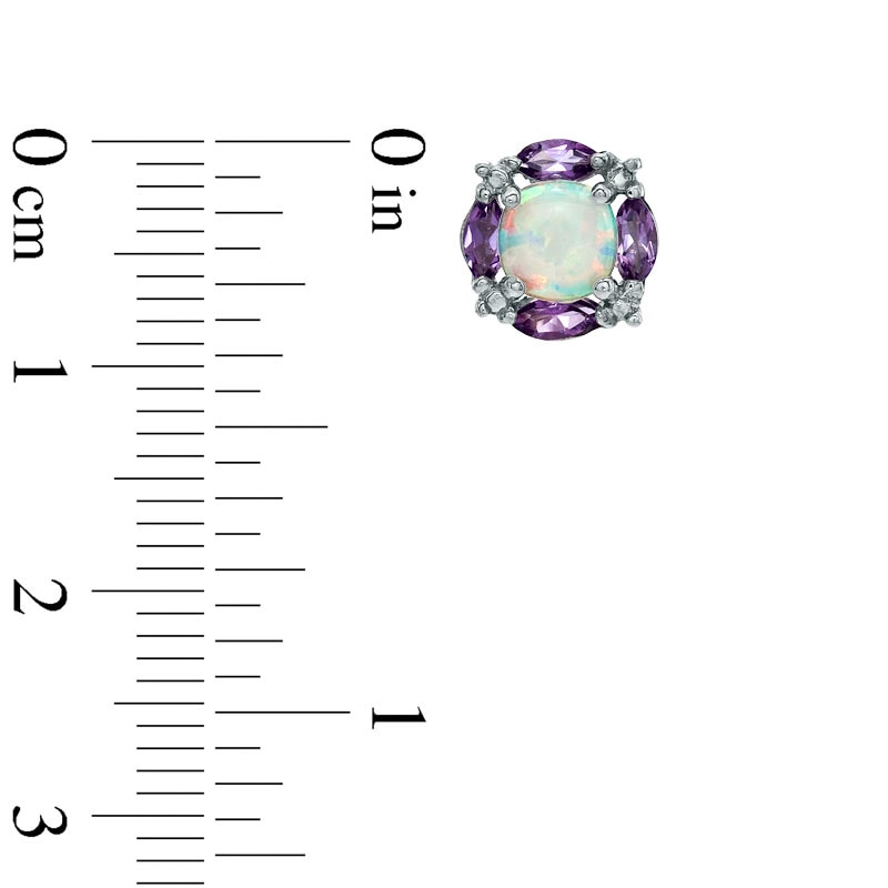 5.0mm Cushion-Cut Lab-Created Opal and Amethyst Earrings in Sterling Silver