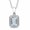 Thumbnail Image 1 of Emerald-Cut Aquamarine and Diamond Accent Pendant in Sterling Silver