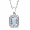 Thumbnail Image 0 of Emerald-Cut Aquamarine and Diamond Accent Pendant in Sterling Silver