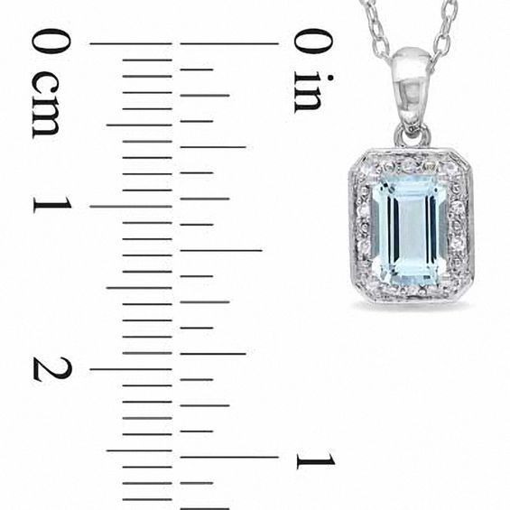 Emerald-Cut Aquamarine and Diamond Accent Pendant in Sterling Silver