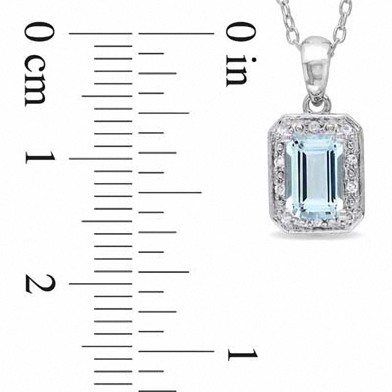 Main Image 2 of Emerald-Cut Aquamarine and Diamond Accent Pendant in Sterling Silver