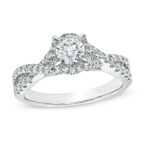 Celebration LuxÂ® 1 CT. T.w. Certified Diamond Frame Twist Shank Engagement Ring in 14K White Gold (I/Si2)