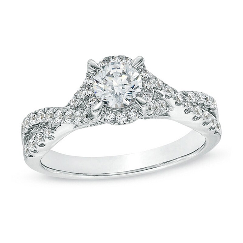 Main Image 1 of Celebration Lux® 1 CT. T.W. Certified Diamond Frame Twist Shank Engagement Ring in 14K White Gold (I/SI2)