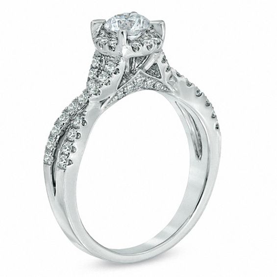 Celebration LuxÂ® 1 CT. T.w. Certified Diamond Frame Twist Shank Engagement Ring in 14K White Gold (I/Si2)