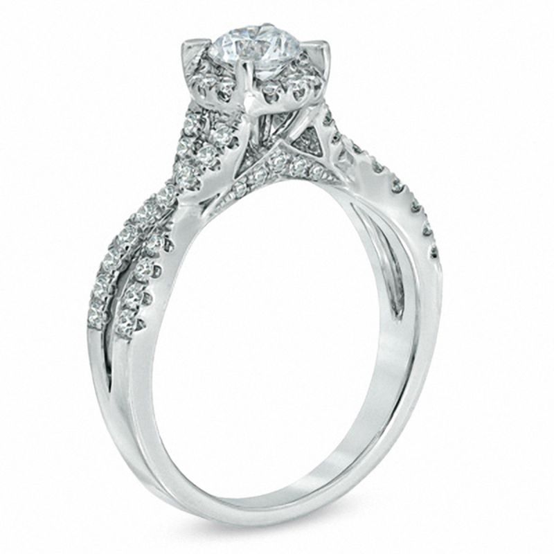 Main Image 2 of Celebration Lux® 1 CT. T.W. Certified Diamond Frame Twist Shank Engagement Ring in 14K White Gold (I/SI2)