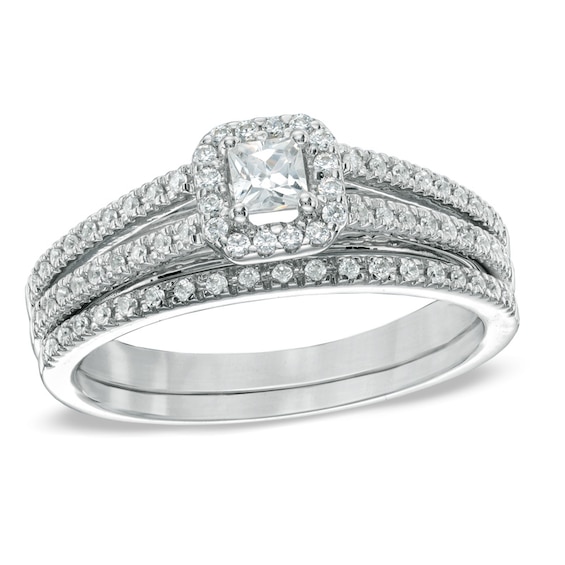 1/2 CT. T.w. Princess-Cut Diamond Frame Bridal Set in 14K White Gold