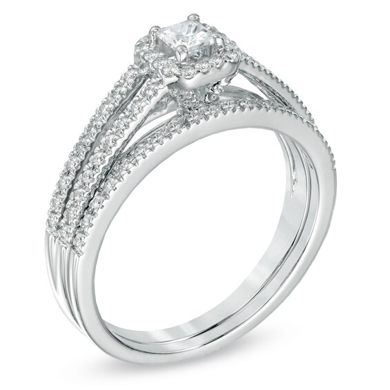 1/2 CT. T.w. Princess-Cut Diamond Frame Bridal Set in 14K White Gold
