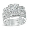 Thumbnail Image 1 of 1-1/2 CT. T.W. Princess-Cut Quad Diamond Three Stone Frame Bridal Set in 14K White Gold