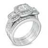 Thumbnail Image 2 of 1-1/2 CT. T.W. Princess-Cut Quad Diamond Three Stone Frame Bridal Set in 14K White Gold