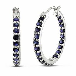 Lab-Created Blue Sapphire Inside-Out Hoop Earrings in Sterling Silver