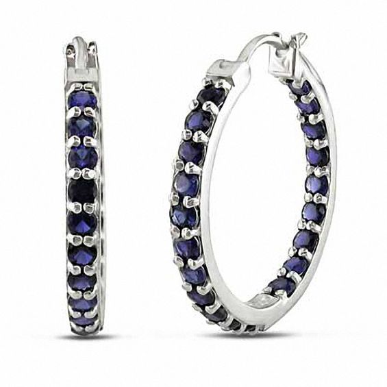 Lab-Created Blue Sapphire Inside-Out Hoop Earrings in Sterling Silver
