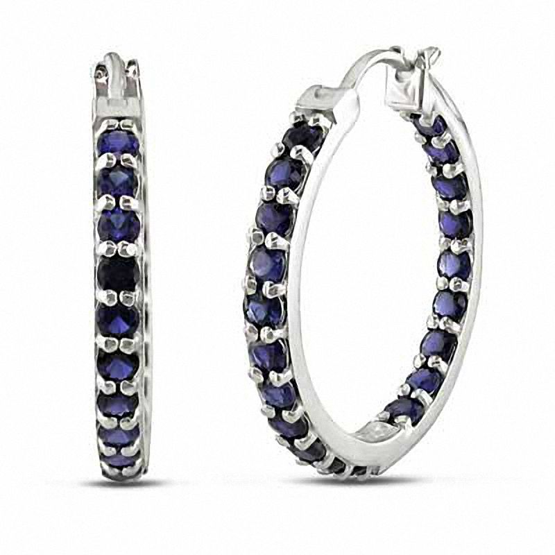 Main Image 1 of Lab-Created Blue Sapphire Inside-Out Hoop Earrings in Sterling Silver