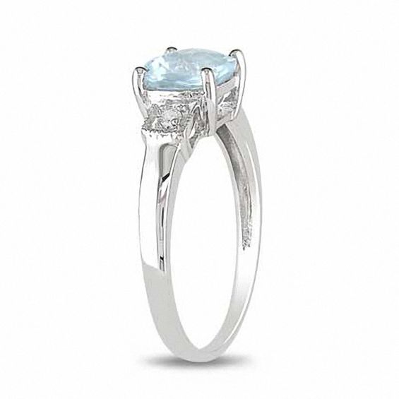 6.0mm Cushion-Cut Aquamarine and 1/20 CT. T.w. Diamond Promise Ring in Sterling Silver