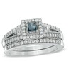 Thumbnail Image 0 of 5/8 CT. T.W. Enhanced Blue and White Diamond Frame Vintage-Style Bridal Set in 10K White Gold