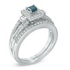 Thumbnail Image 2 of 5/8 CT. T.W. Enhanced Blue and White Diamond Frame Vintage-Style Bridal Set in 10K White Gold