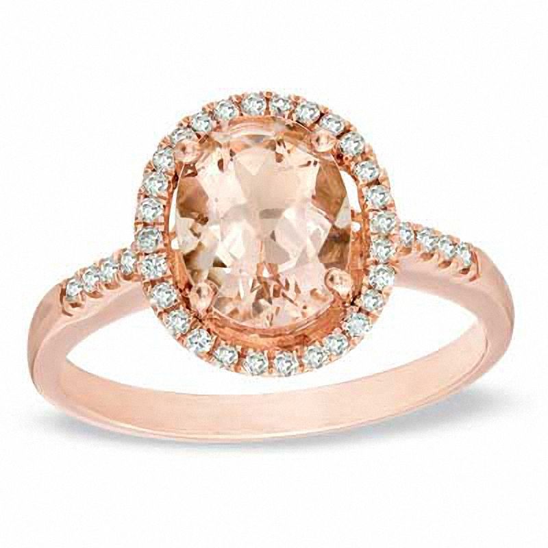 Oval Morganite and 1/5 CT. T.W. Diamond Frame Ring in 10K Rose Gold