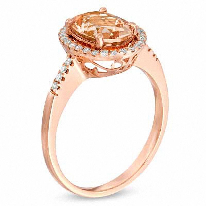 Oval Morganite and 1/5 CT. T.W. Diamond Frame Ring in 10K Rose Gold