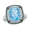 Thumbnail Image 0 of Cushion-Cut Swiss Blue Topaz and Black Diamond Accent Ring in 10K White Gold