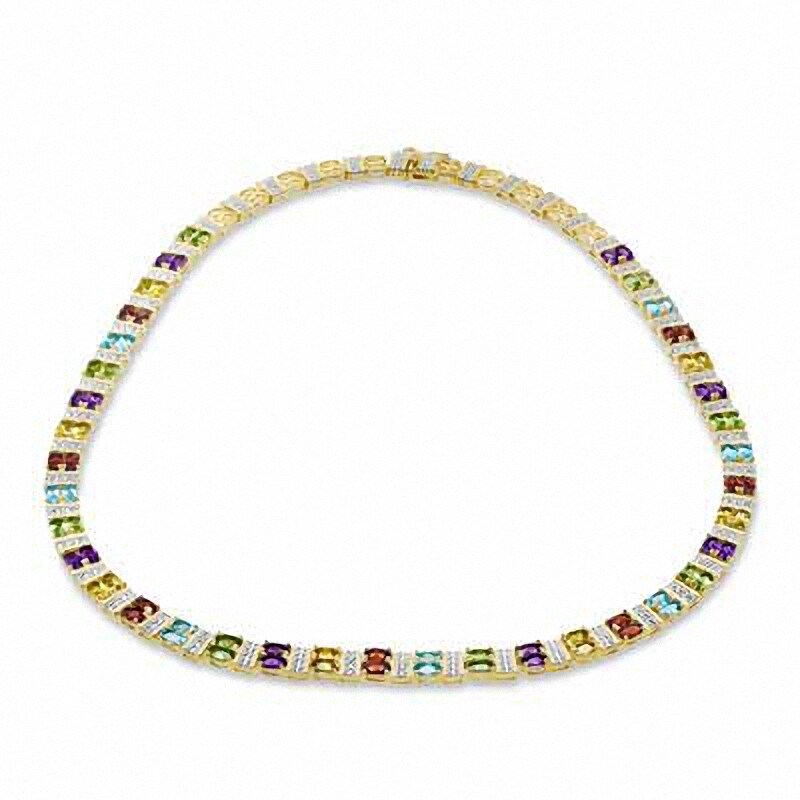 Main Image 2 of Oval Multi-Gemstone and Diamond Accent Necklace in Sterling Silver with 18K Gold Plate - 17"