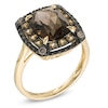 Thumbnail Image 2 of Cushion-Cut Smoky and Whiskey Quartz with Enhanced Champagne Diamond Accent Ring in 10K Gold