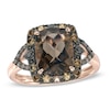 Thumbnail Image 0 of Cushion-Cut Smoky Quartz with 1/10 CT. T.W. Champagne and Black Diamond Ring in 10K Rose Gold