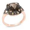 Thumbnail Image 1 of Cushion-Cut Smoky Quartz with 1/10 CT. T.W. Champagne and Black Diamond Ring in 10K Rose Gold