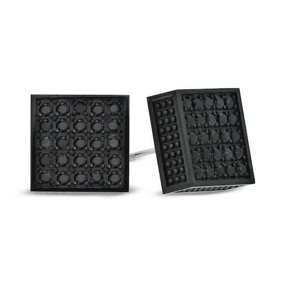 Black Sapphire Square Stud Earrings in Black IP Stainless Steel