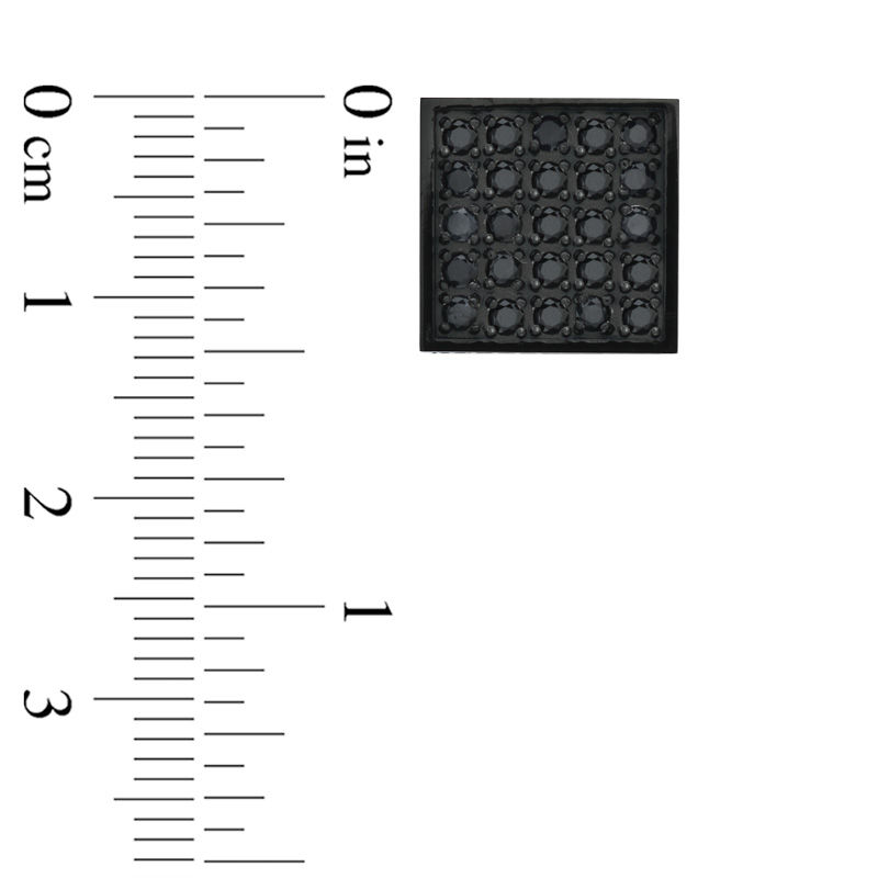 Main Image 2 of Black Sapphire Square Stud Earrings in Black IP Stainless Steel