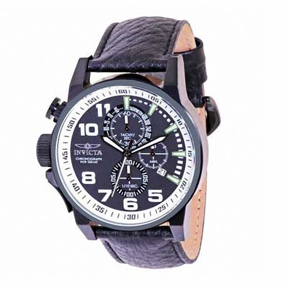 Men's Invicta I Force Chronograph Black Strap Watch with Black Dial (Model: 14476)