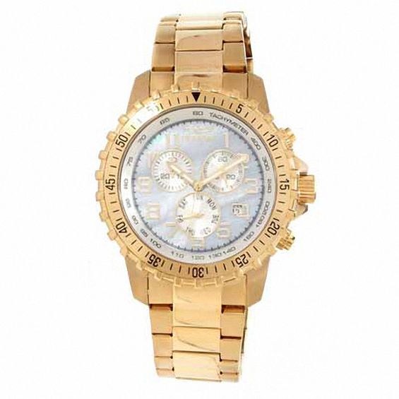 Men's Invicta Specialty Chronograph Gold-Tone Watch with Mother-of-Pearl Dial (Model: 14848)