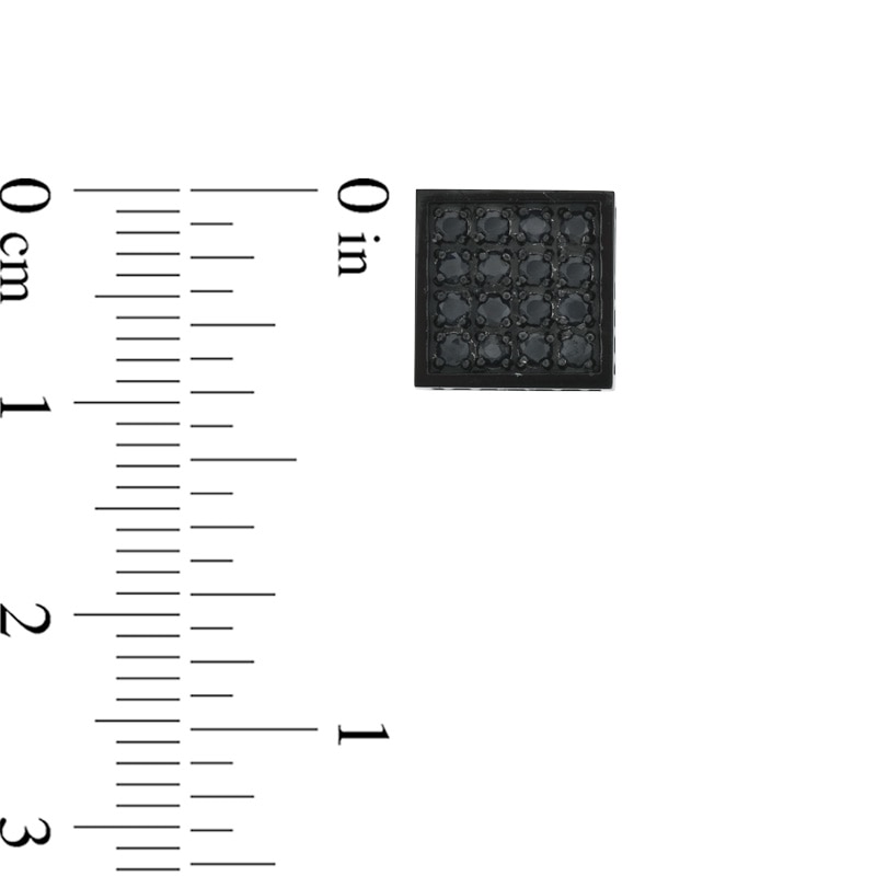 Main Image 2 of Black Sapphire Square Stud Earrings in Black IP Stainless Steel