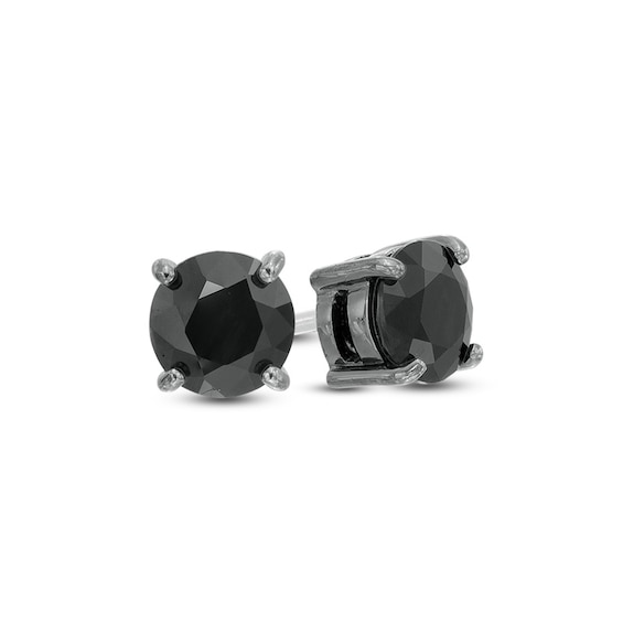 Men's 6.0mm Black Sapphire Stud Earrings in Black Ruthenium Plated Sterling Silver