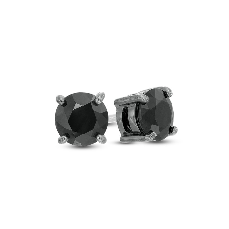 Men's 6.0mm Black Sapphire Stud Earrings in Black Ruthenium Plated Sterling Silver