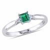 Thumbnail Image 1 of Princess-Cut Lab-Created Emerald and 1/20 CT. T.W. Diamond Ring in Sterling Silver