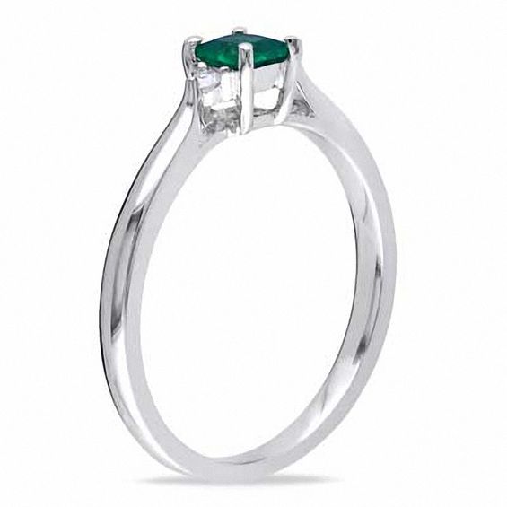 Princess-Cut Lab-Created Emerald and 1/20 CT. T.w. Diamond Ring in Sterling Silver